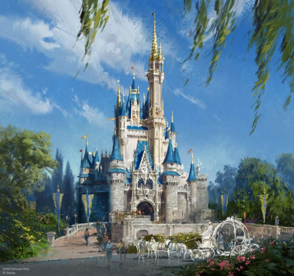 Nouvelles couleurs pour le chateau de Cendrillon a Magic Kingdom